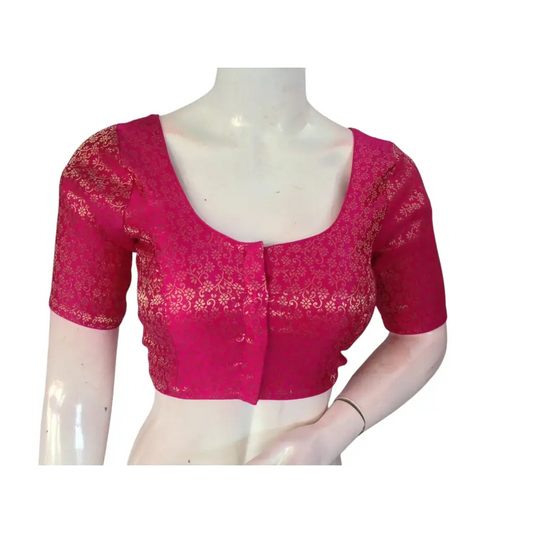 Raspberry Red Radiance: Readymade Brocade Silk Saree Blouse - D3blouses