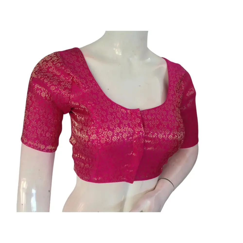 Raspberry Red Radiance: Readymade Brocade Silk Saree Blouse - D3blouses