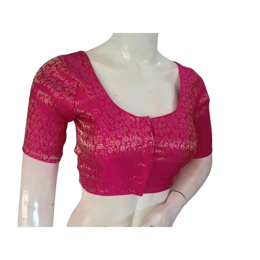 Raspberry Red Radiance: Readymade Brocade Silk Saree Blouse - D3blouses