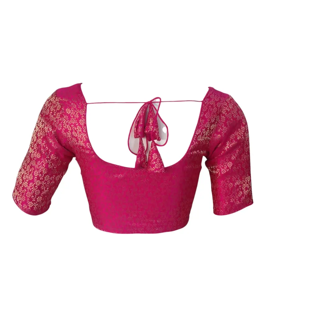 Raspberry Red Radiance: Readymade Brocade Silk Saree Blouse - D3blouses