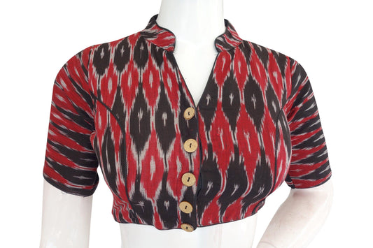 Ready-to-Wear Elegance, Chic Black Ikkat Collar Designer Blouse - D3blouses