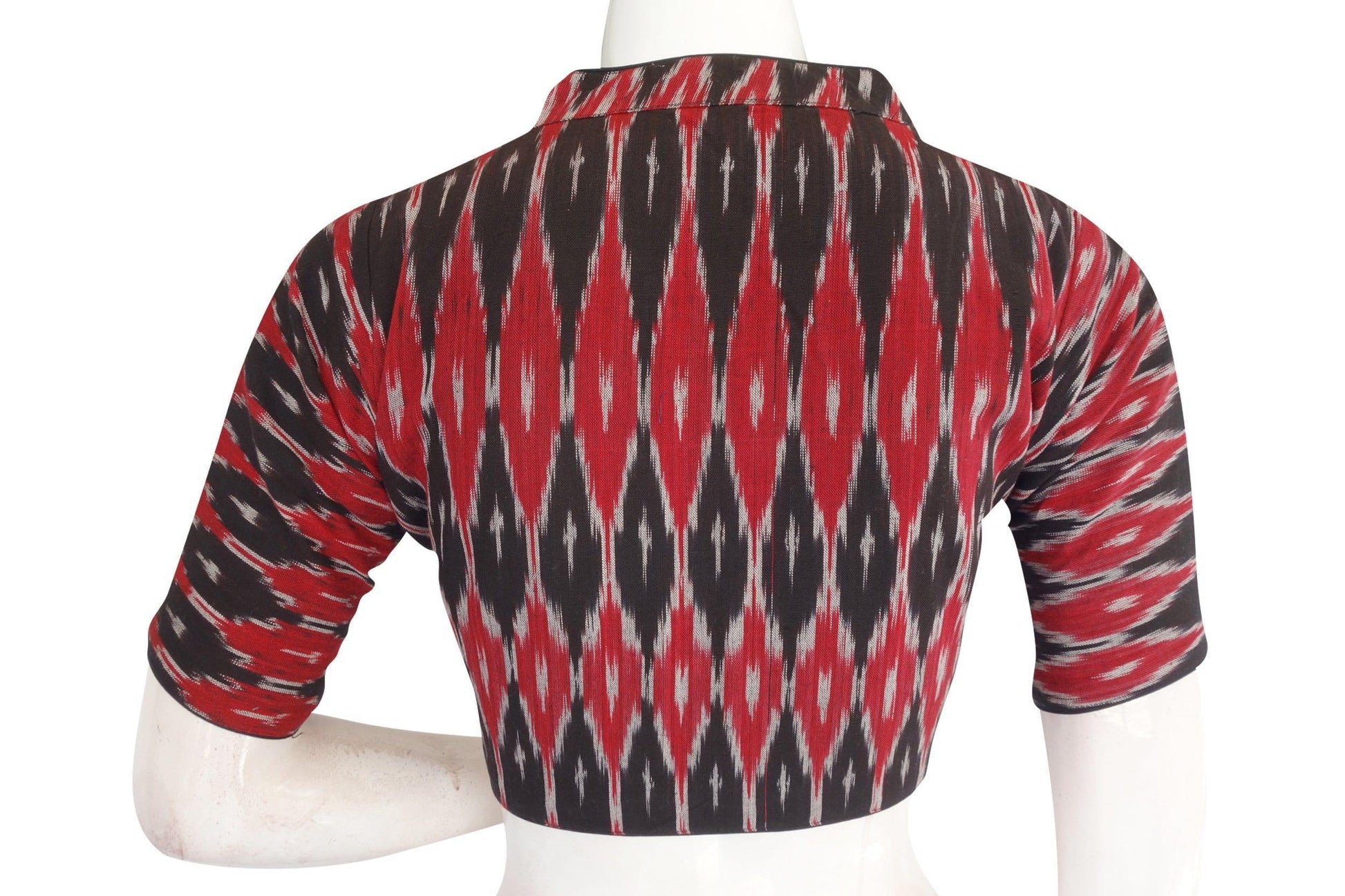 Ready-to-Wear Elegance, Chic Black Ikkat Collar Designer Blouse - D3blouses