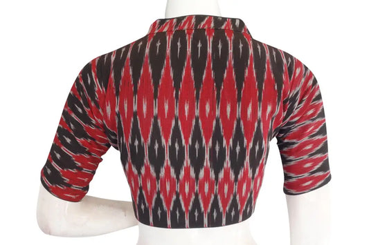 Ready-to-Wear Elegance, Chic Black Ikkat Collar Designer Blouse - D3blouses