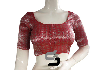 Red And Silver Mixed Brocade Silk Readymade Saree Blouse - D3blouses