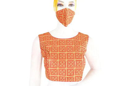 Red Color Banaras Brocade Silk Readymade Blouse with Matching Mask - D3blouses