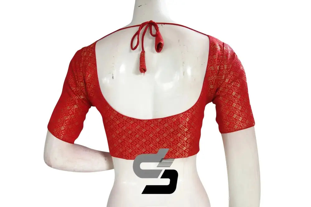 Red Color Brocade Designer Party Wear Readymade Blouse/ Indian Crop Tops - D3blouses