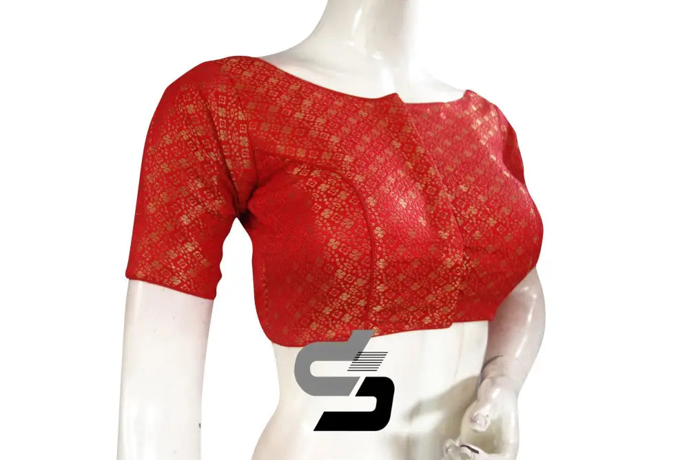 Red Color Brocade Designer Party Wear Readymade Blouse/ Indian Crop Tops - D3blouses