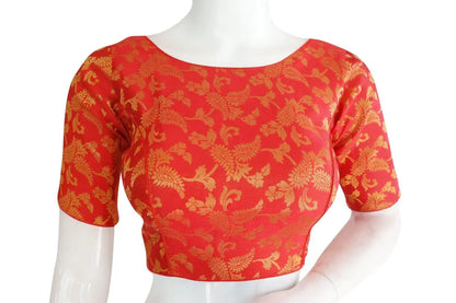 Red Color Brocade Silk Boat Neck Designer Readymade Blouse - D3blouses