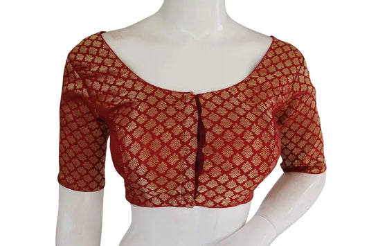 Red Color Brocade silk Readymade saree blouse, Ready to wear blouse, Indian sari blouse,Crop top - D3blouses