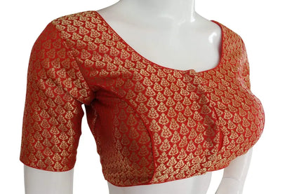 Red Color Brocade silk Readymade saree blouse, Ready to wear blouse, Indian sari blouse,Crop top - D3blouses