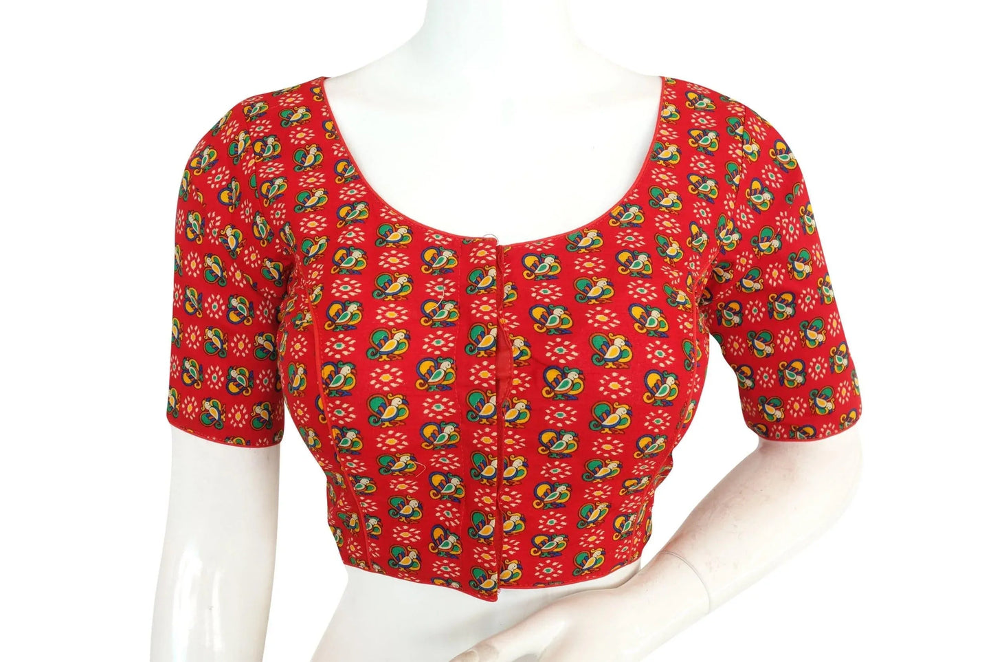 Red Color Cotton Printed Readymade Blouse From D3 Blouses - D3blouses