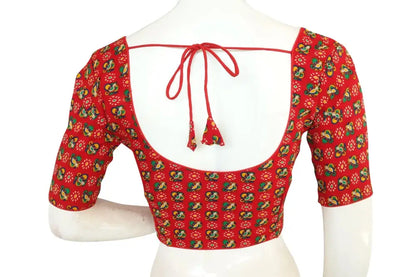 Red Color Cotton Printed Readymade Blouse From D3 Blouses - D3blouses