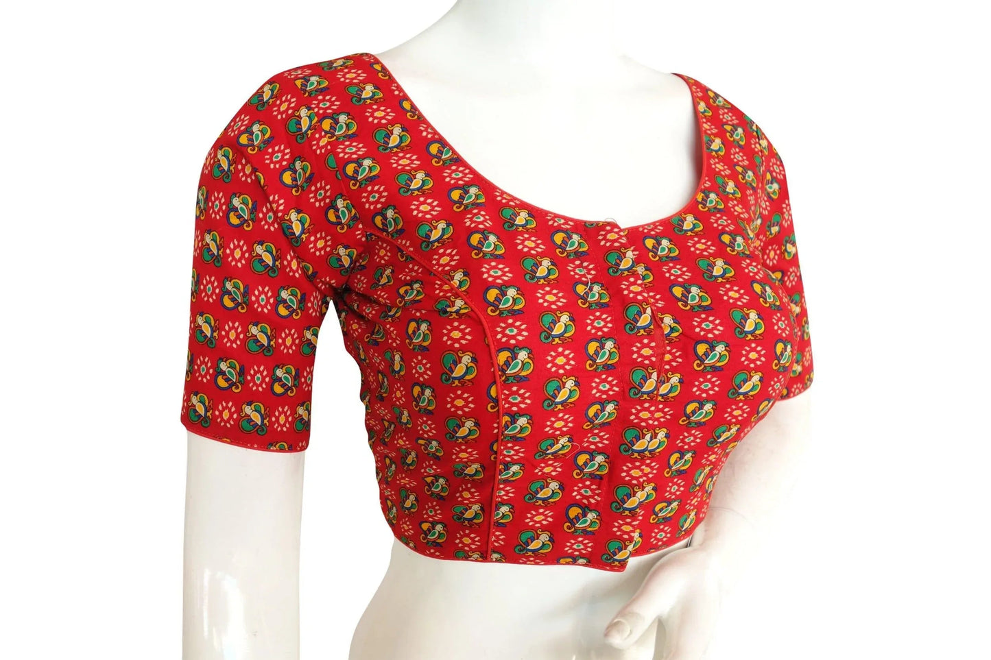 Red Color Cotton Printed Readymade Blouse From D3 Blouses - D3blouses