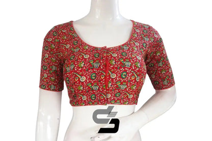 Red Color Cotton Printed Readymade Saree Blouse - D3blouses