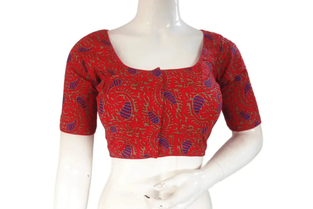 Red Color Cotton Printed Readymade Saree Blouse - D3blouses