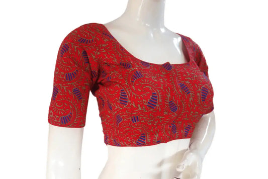 Red Color Cotton Printed Readymade Saree Blouse - D3blouses