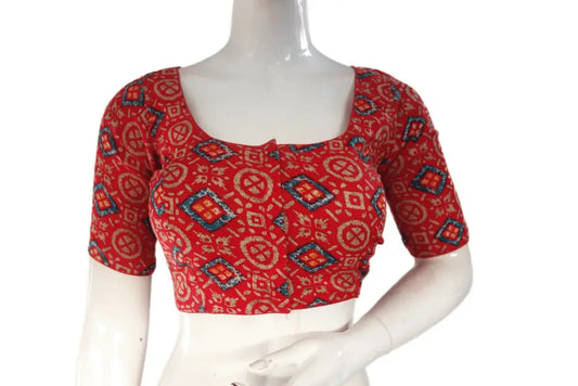 Red Color Cotton Printed Readymade Saree Blouse - D3blouses