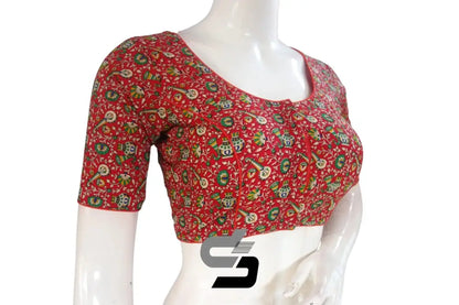 Red Color Cotton Printed Readymade Saree Blouse - D3blouses