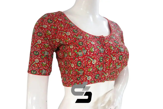 Red Color Cotton Printed Readymade Saree Blouse - D3blouses