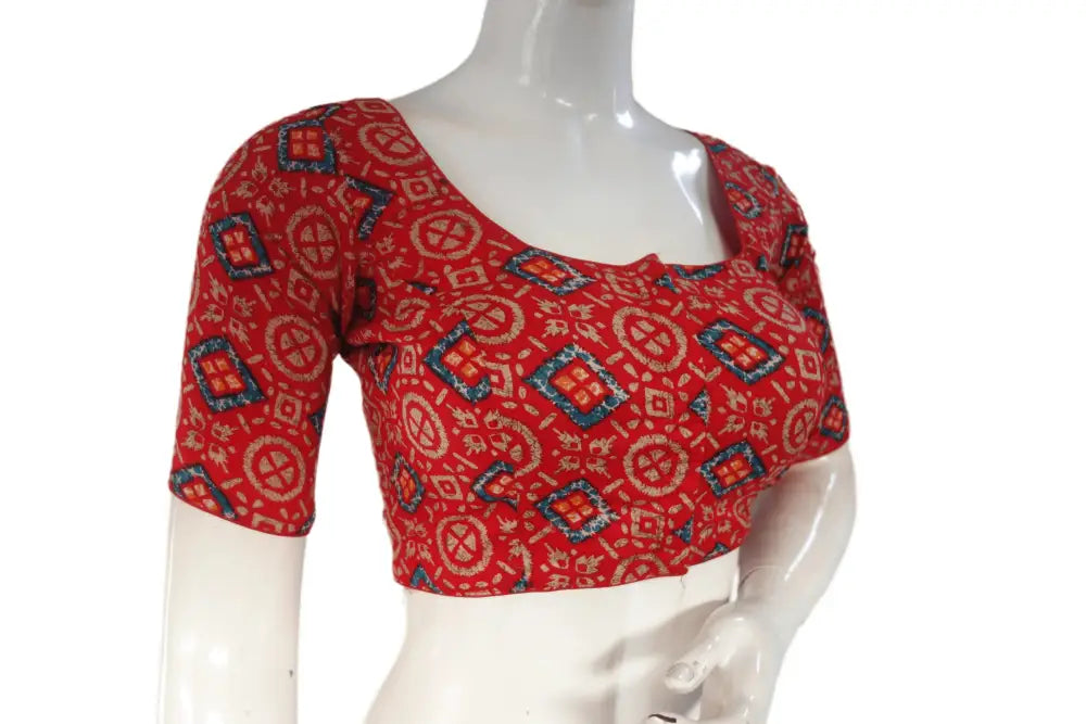 Red Color Cotton Printed Readymade Saree Blouse - D3blouses