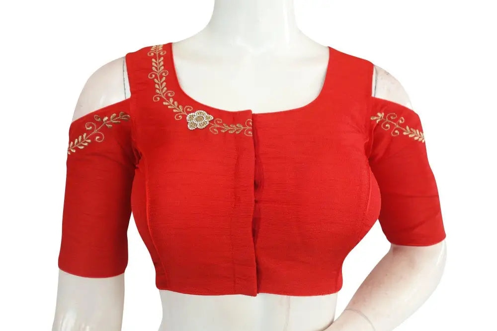 Red Color Designer Embroidered Readymade Blouse with Cold Shoulder - D3blouses