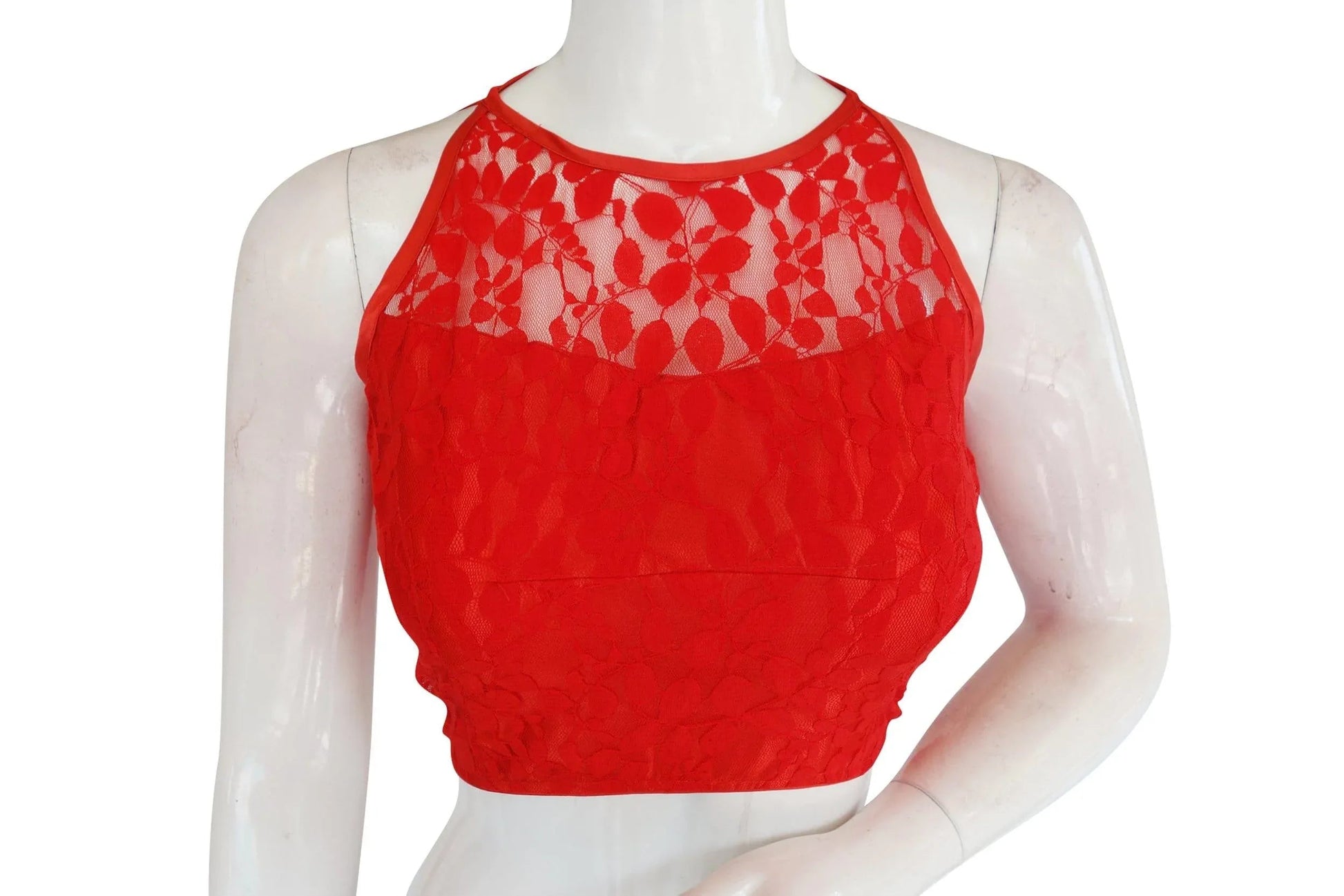 Red Color Designer Floral Embossed Net Sleeveless Readymade saree blouse, Indian saree Readymade blouse - D3blouses