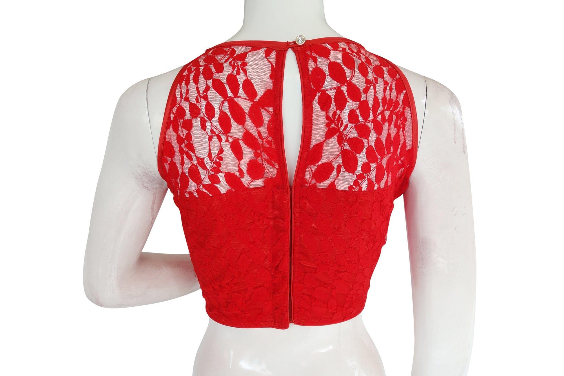 Red Color Designer Floral Embossed Net Sleeveless Readymade saree blouse, Indian saree Readymade blouse - D3blouses