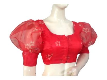 Red Color Designer Organza Balloon Sleeves Readymade Saree Blouse - D3blouses