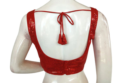 Red Color Designer Sequin Georgette Indian Saree Readymade Blouse - D3blouses
