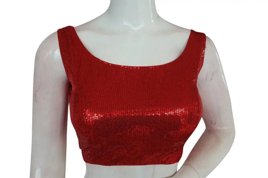 Red Color Designer Sequin Georgette Indian Saree Readymade Blouse - D3blouses