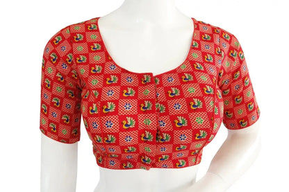 Red Color Exclusive Cotton Printed Readymade saree blouse , Indian silk saree Readymade blouse, Silk crop top - D3blouses