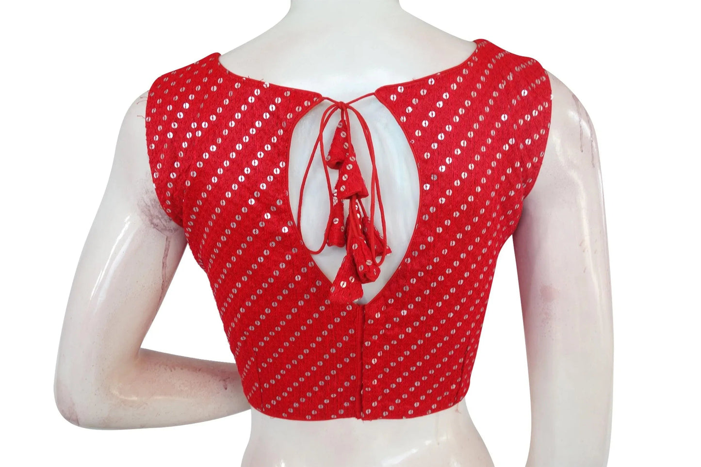 Red Color Georgette Sequin Boat neck Designer Readymade Blouse with Saree Belt - D3blouses