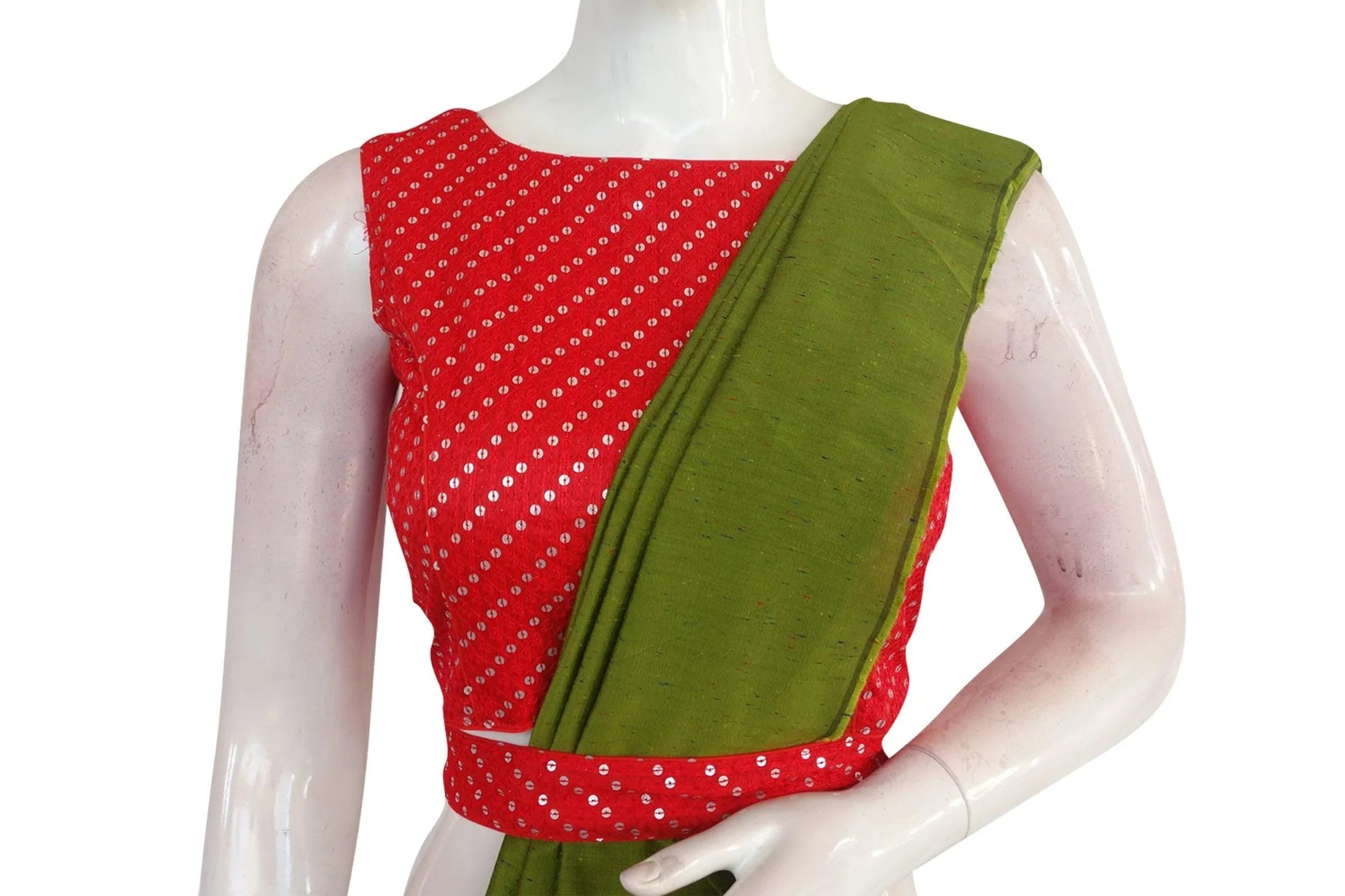 Red Color Georgette Sequin Boat neck Designer Readymade Blouse with Saree Belt - D3blouses