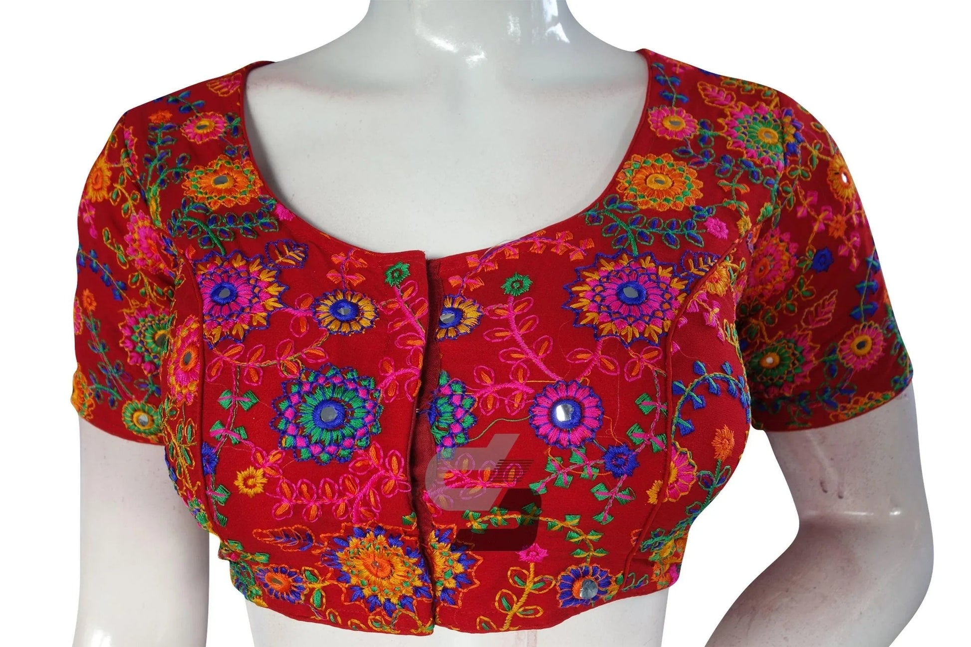 Red Color Multi Thread Embroidery Readymade Blouse - D3blouses