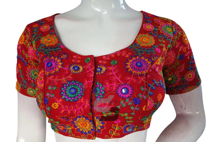 Red Color Multi Thread Embroidery Readymade Blouse - D3blouses