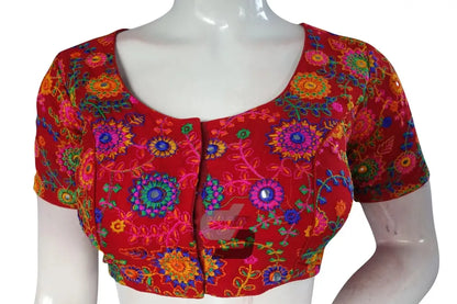 Red Color Multi Thread Embroidery Readymade Blouse - D3blouses
