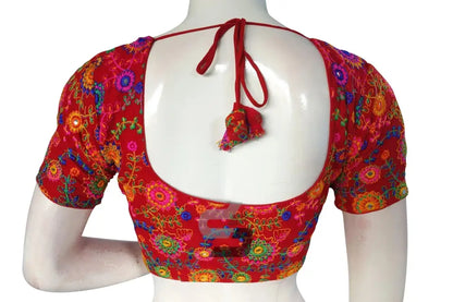 Red Color Multi Thread Embroidery Readymade Blouse - D3blouses