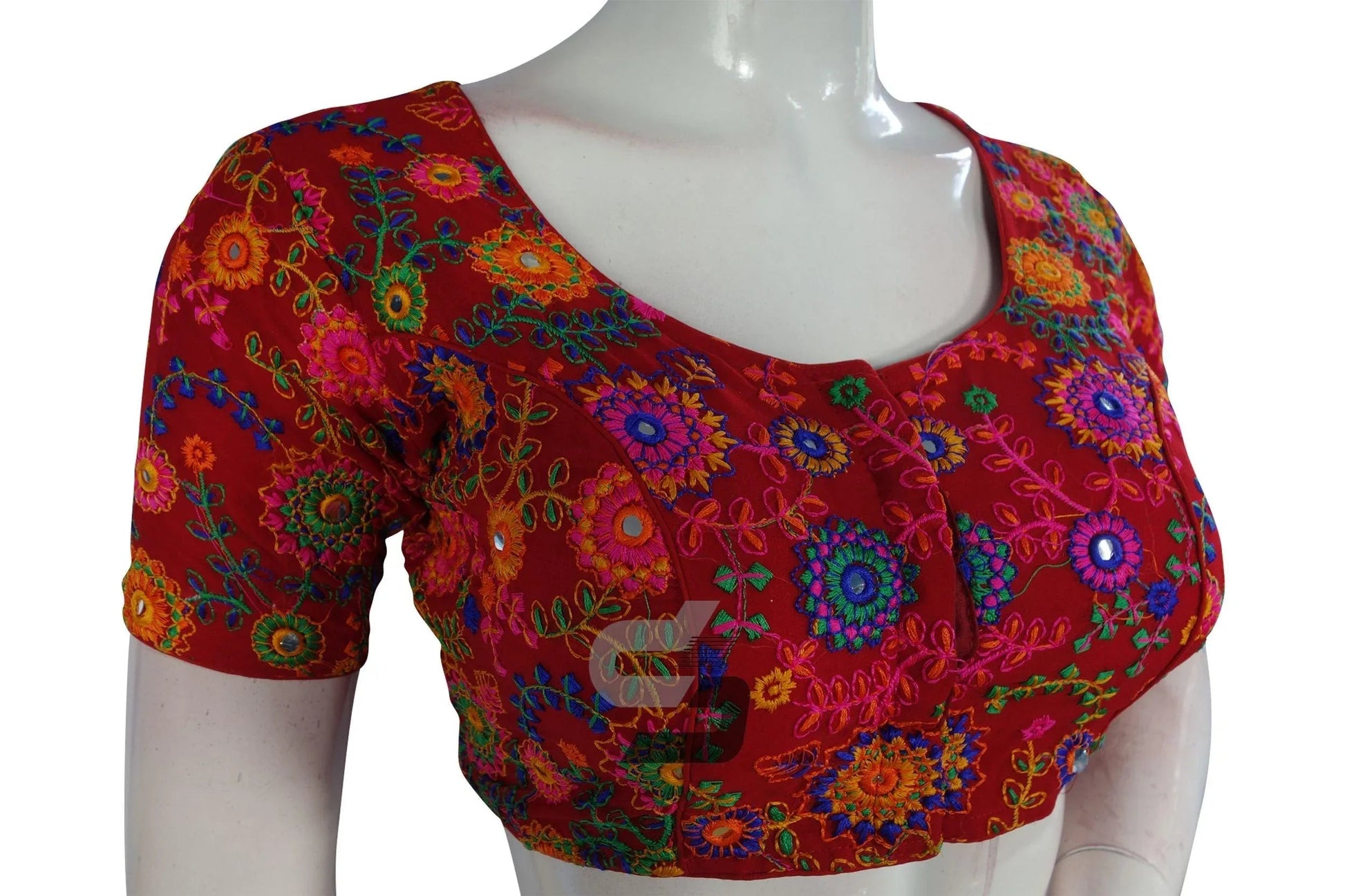 Red Color Multi Thread Embroidery Readymade Blouse - D3blouses