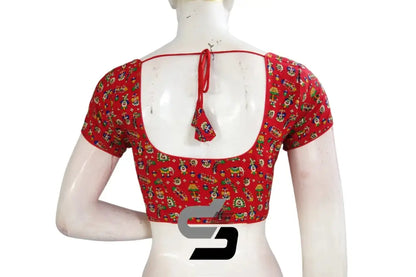 Red Color Patola Print Cotton Readymade Saree Blouse - D3blouses