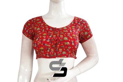 Red Color Patola Print Cotton Readymade Saree Blouse - D3blouses