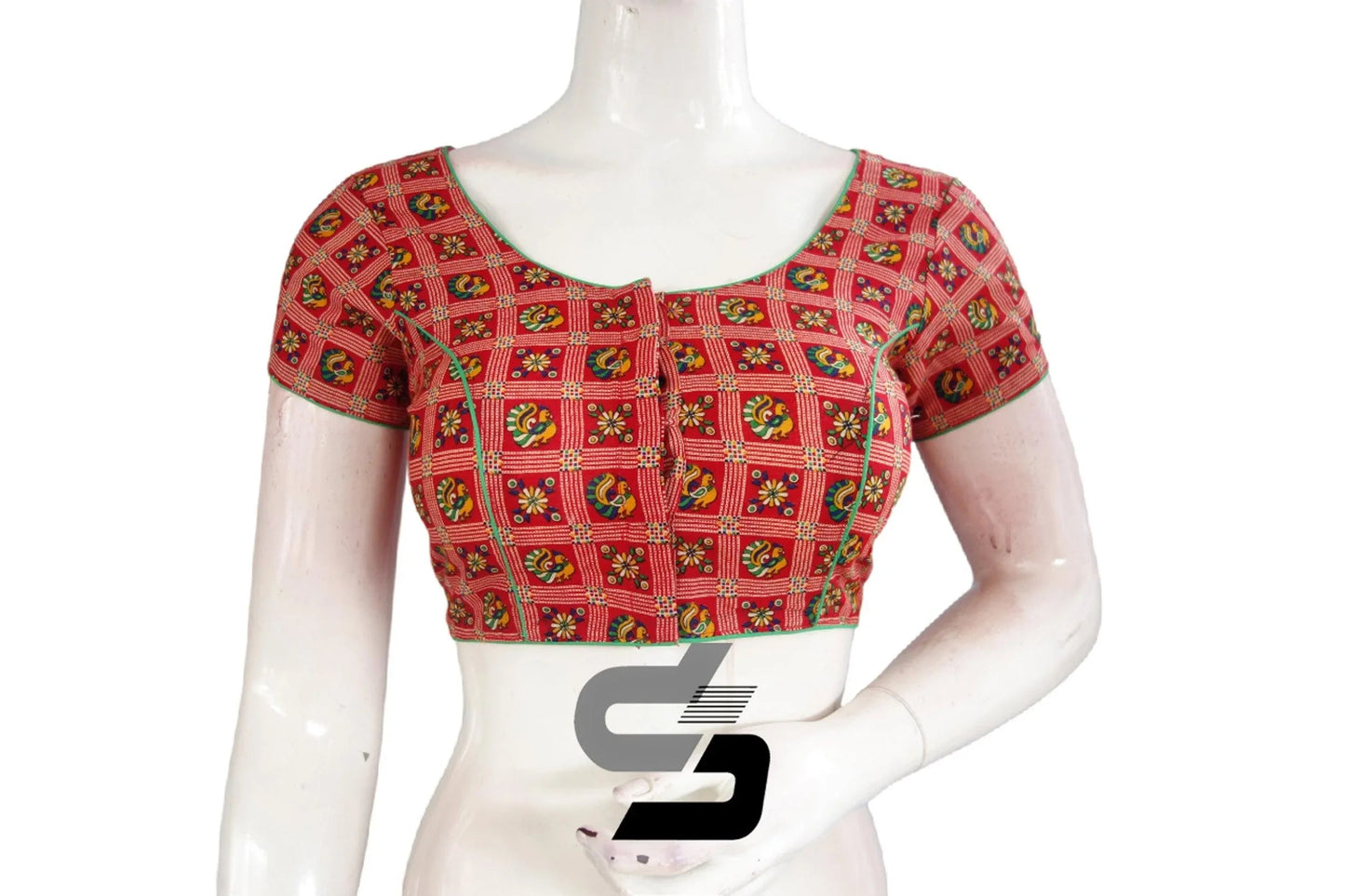 Red Color Patola Print Cotton Readymade Saree Blouse - D3blouses