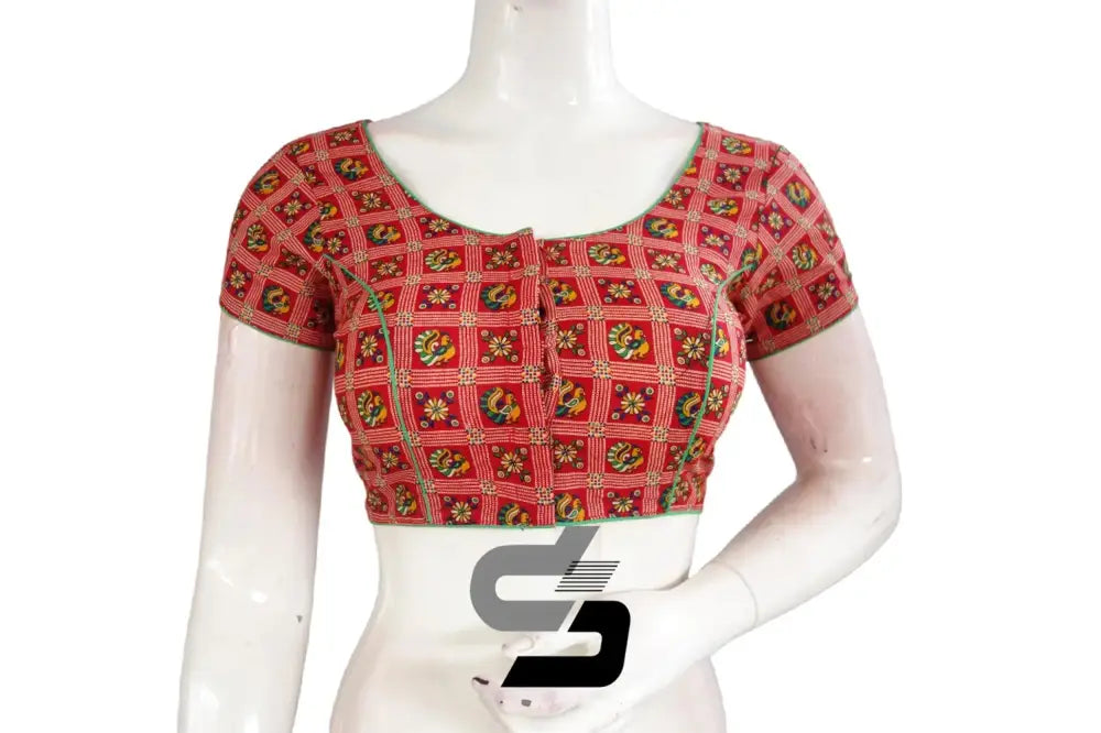 Red Color Patola Print Cotton Readymade Saree Blouse - D3blouses