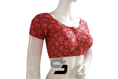 Red Color Patola Print Cotton Readymade Saree Blouse - D3blouses