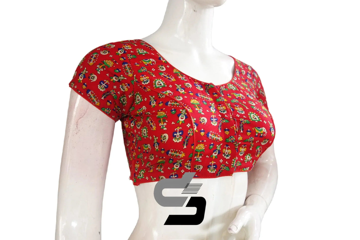 Red Color Patola Print Cotton Readymade Saree Blouse - D3blouses