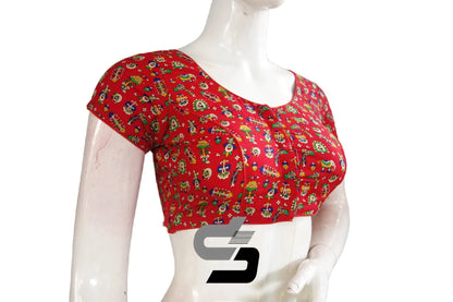 Red Color Patola Print Cotton Readymade Saree Blouse - D3blouses