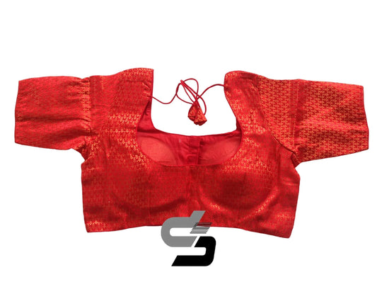 Red Color Plus Size Readymade Saree Blouses, Indian Brocade Silk Blouse - D3blouses