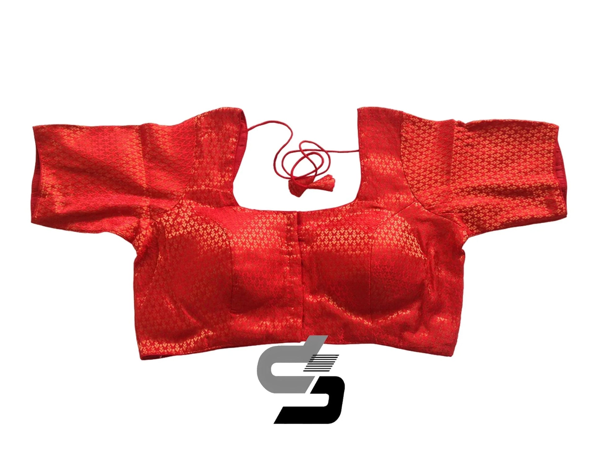 Red Color Plus Size Readymade Saree Blouses, Indian Brocade Silk Blouse - D3blouses