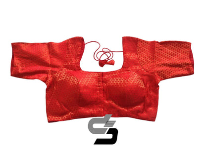 Red Color Plus Size Readymade Saree Blouses, Indian Brocade Silk Blouse - D3blouses
