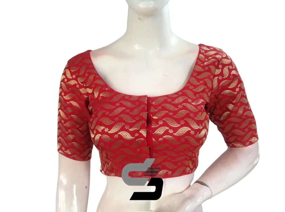 Red Color Premium Brocade Silk Readymade Saree Blouse - D3blouses