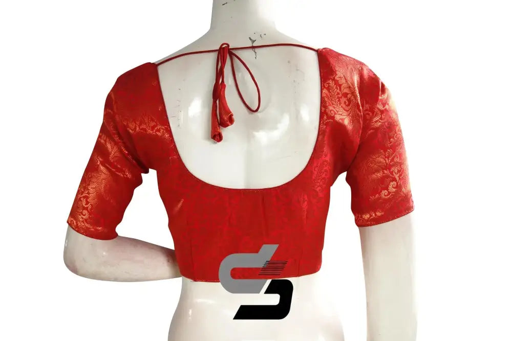 Red Color Premium Brocade Silk Readymade Saree Blouse - D3blouses